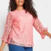 M&Co Light Pink Floral Lace Long Sleeve Blouse