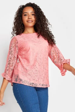 M&Co Light Pink Floral Lace Long Sleeve Blouse