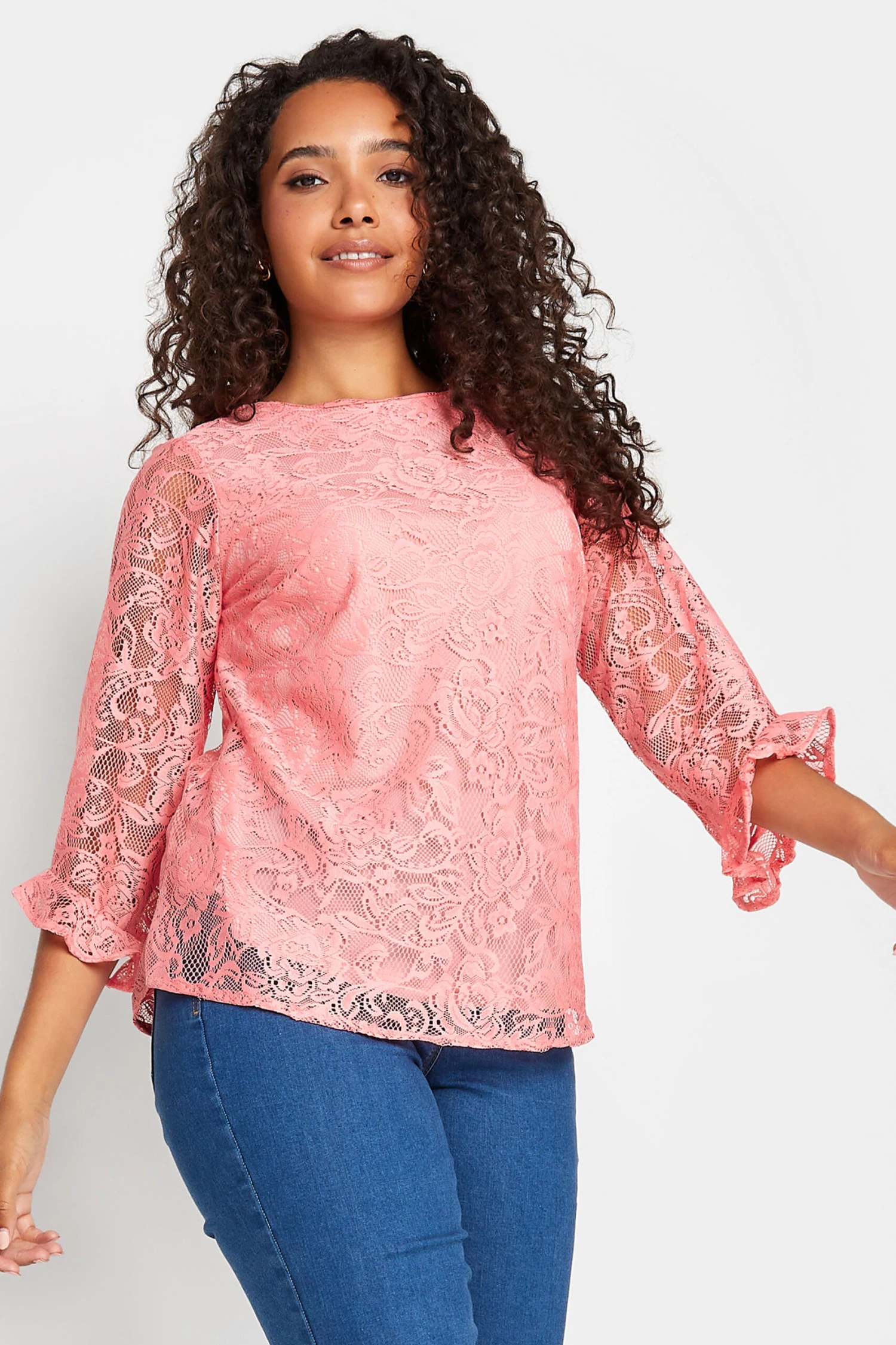 M&Co Light Pink Floral Lace Long Sleeve Blouse 1 M&Co Light Pink Floral Lace Long Sleeve Blouse