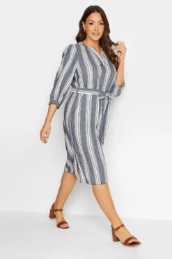 M&Co Navy Blue Stripe Print Tie Waist Tunic Dress