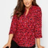 M&Co Red Rose Print Half Placket Shirt