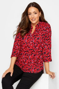 M&Co Red Rose Print Half Placket Shirt