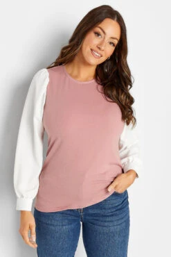M&Co Pink Contrast Long Sleeve Top