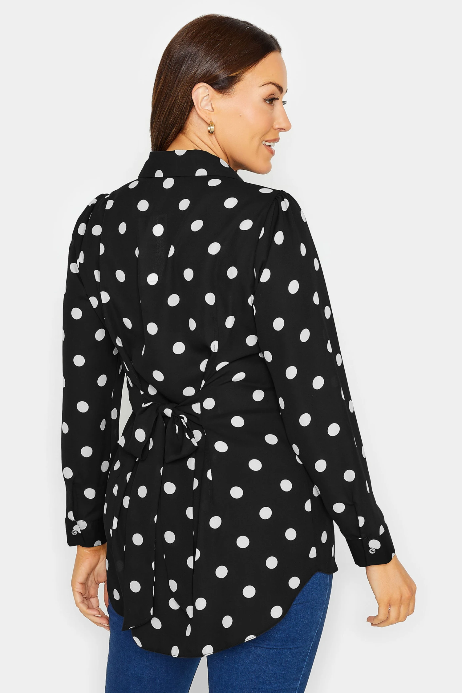 M&Co Black Polka Dot Tie Belt Shirt 3 M&Co Black Polka Dot Tie Belt Shirt - Image 3