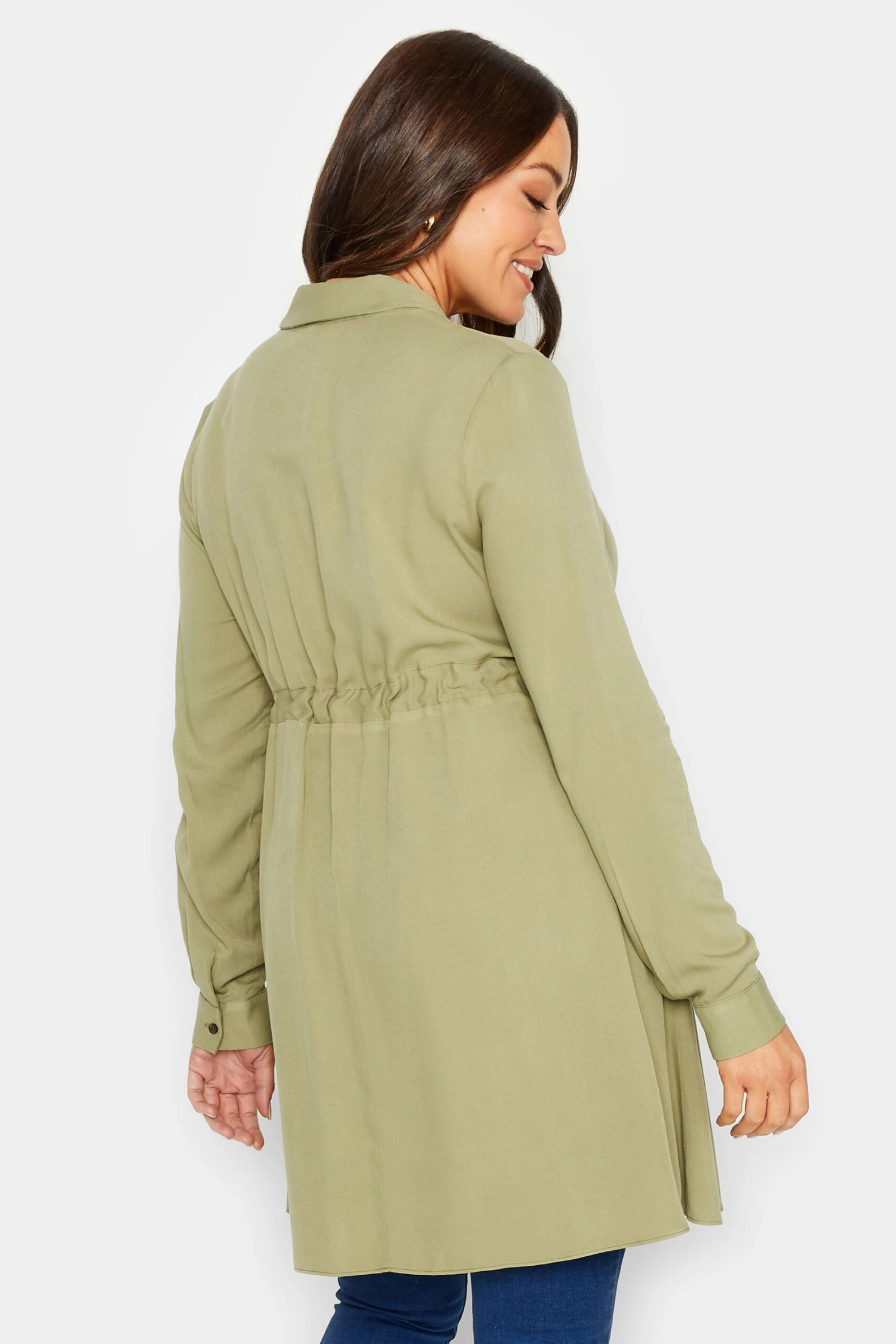 M&Co Khaki Green Tie Waist Tunic Shirt 3 M&Co Khaki Green Tie Waist Tunic Shirt - Image 3