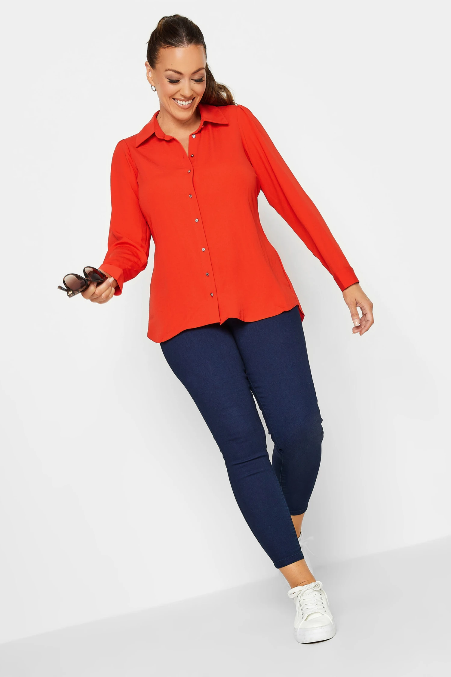 M&Co Orange Tie Waist Tunic Shirt 2 M&Co Orange Tie Waist Tunic Shirt - Image 2