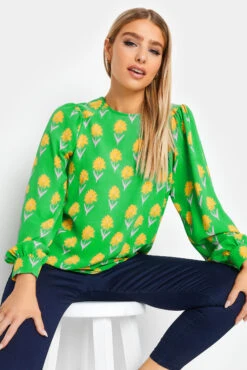 M&Co Green Floral Print Long Sleeve Blouse