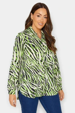 M&Co Green Zebra Print Long Sleeve Shirt