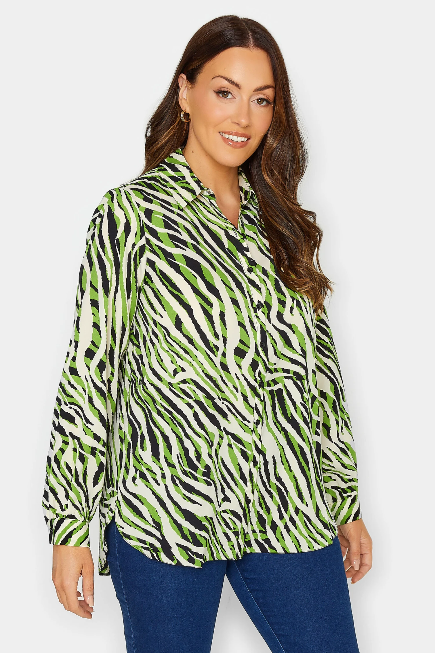 M&Co Green Zebra Print Long Sleeve Shirt 1 M&Co Green Zebra Print Long Sleeve Shirt