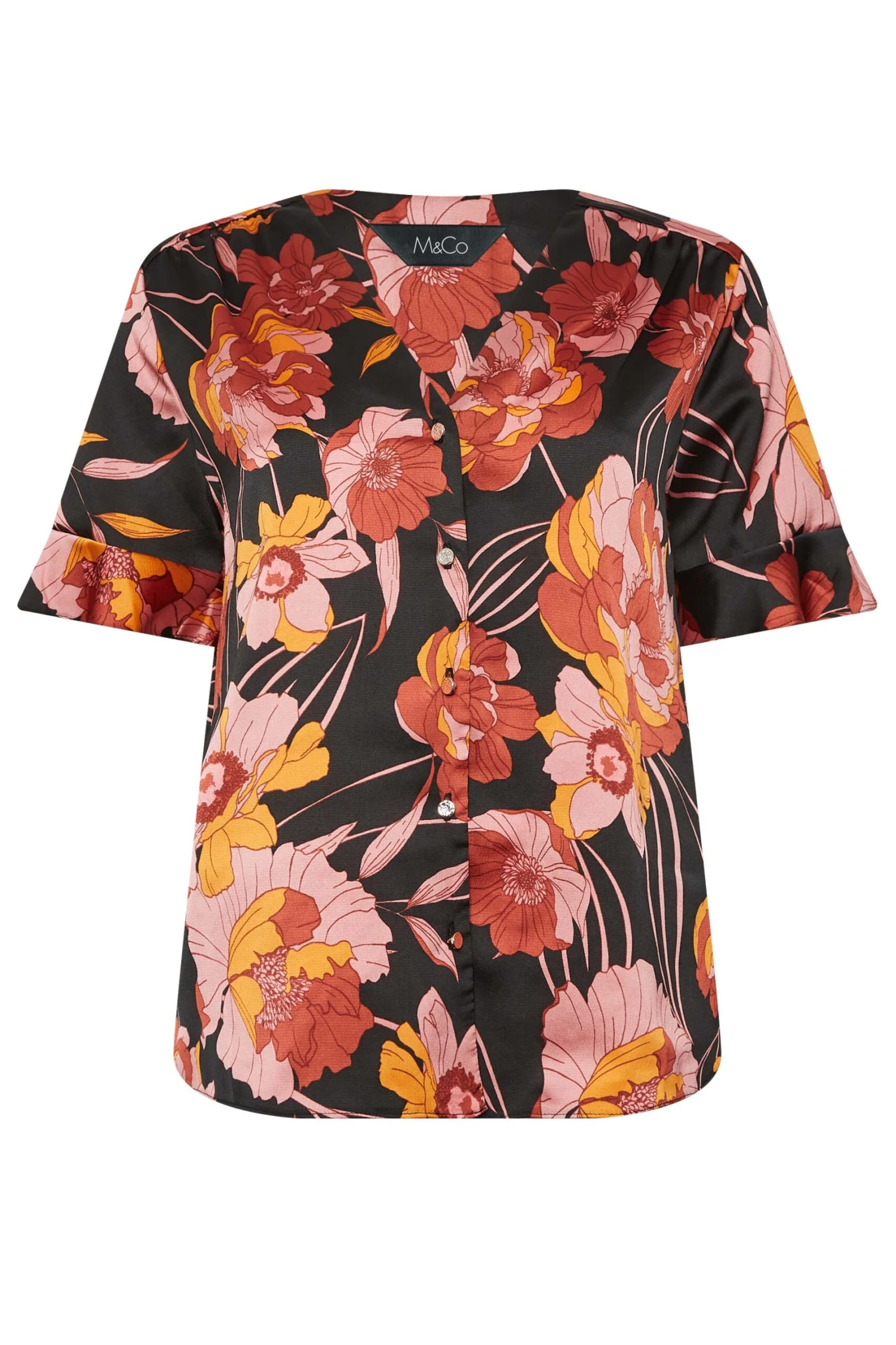 M&Co Black Floral Print Frill Sleeve Blouse 6 M&Co Black Floral Print Frill Sleeve Blouse - Image 6