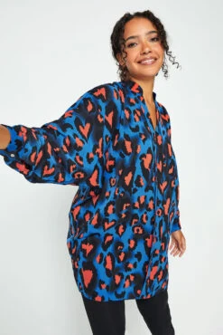 M&Co Cobalt Blue Leopard Print Blouse