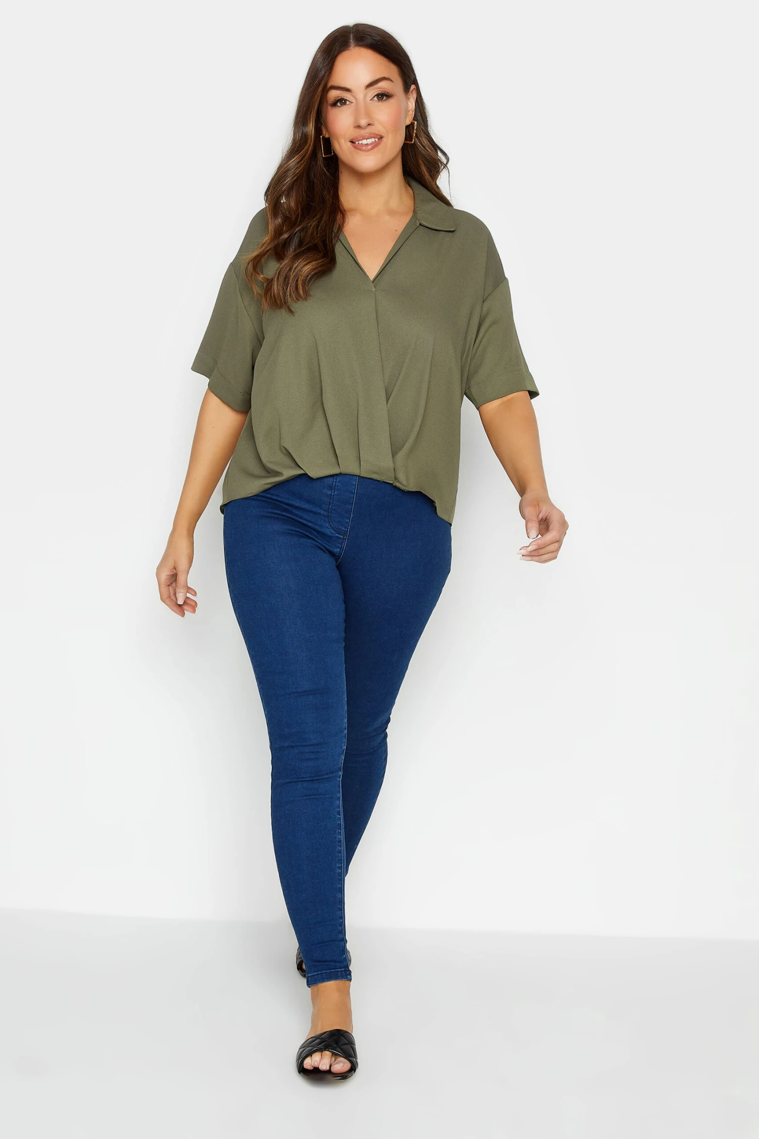 M&Co Khaki Green V-Neck Wrap Blouse 2 M&Co Khaki Green V-Neck Wrap Blouse - Image 2