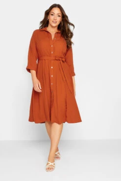 M&Co Orange Tie Waist Button Through Shirt Dress