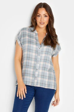 M&Co Blue Check Grown On Sleeve Shirt