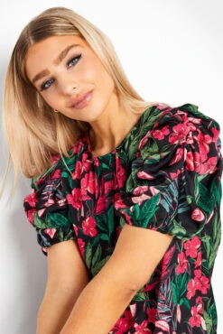 M&Co Black Floral Print Puff Sleeve Blouse -M&Co Sales Store ceadd15f a31a 48 550563 D scaled
