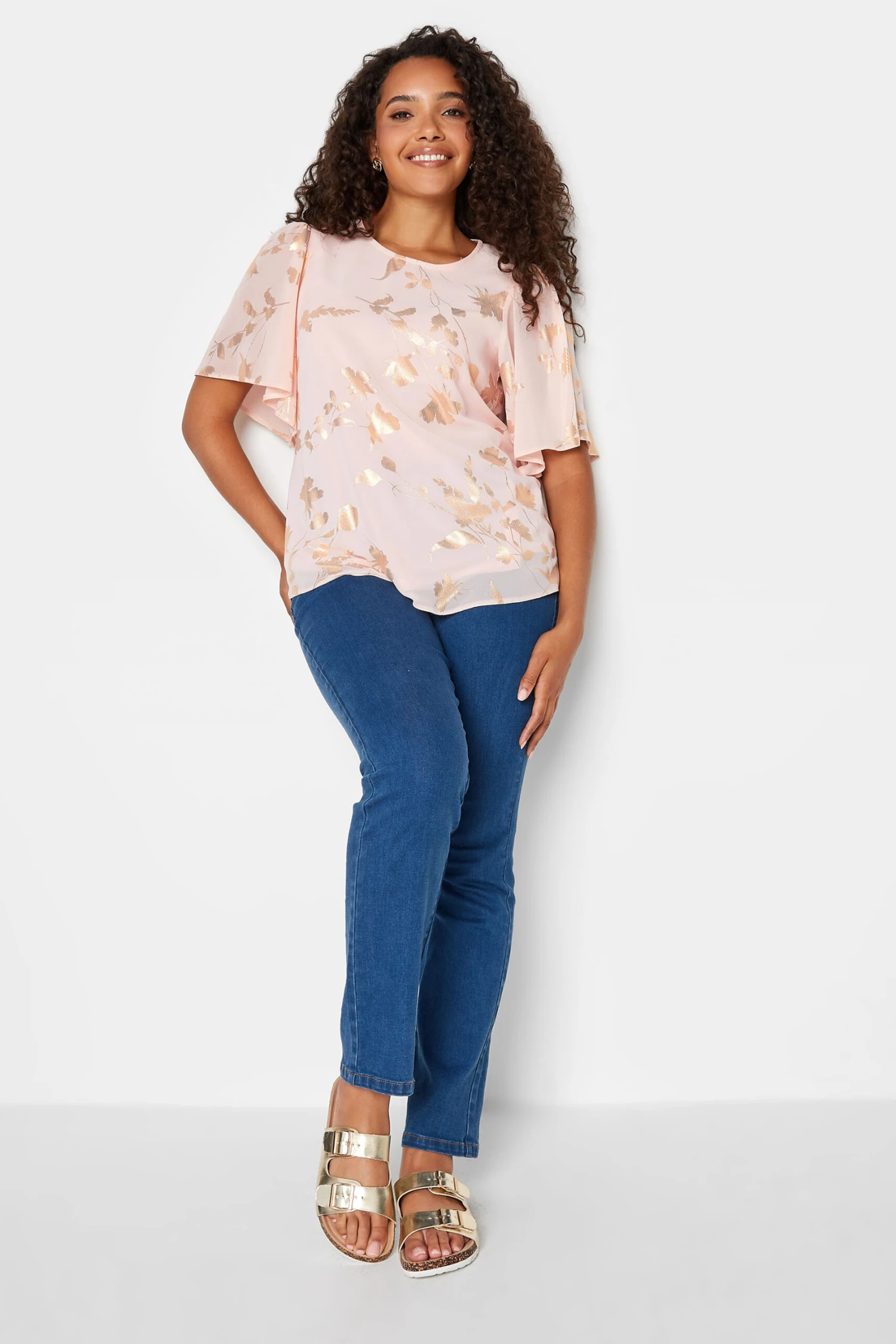 M&Co Light Pink Floral Shimmer Blouse 2 M&Co Light Pink Floral Shimmer Blouse - Image 2