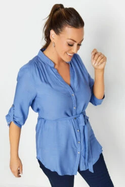 M&Co Blue Tie Waist Blouse