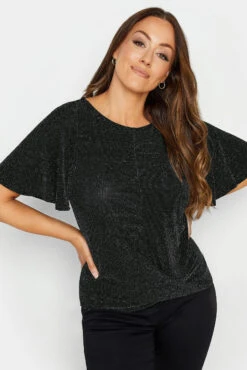 M&Co Black Brillo Angel Sleeve Wrap Top