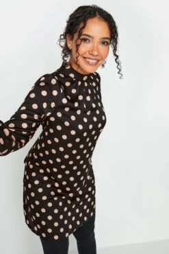 M&Co Black Polka Dot Print High Neck Tunic Blouse