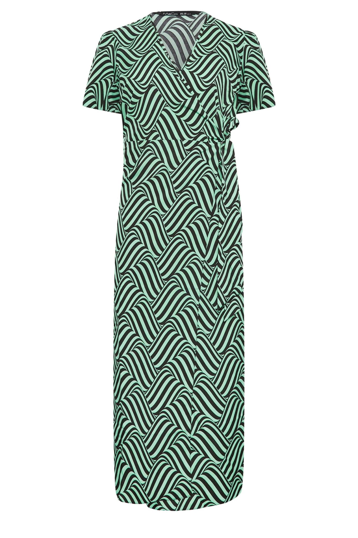 M&Co Green Abstract Stripe Wrap Dress 6 M&Co Green Abstract Stripe Wrap Dress - Image 6