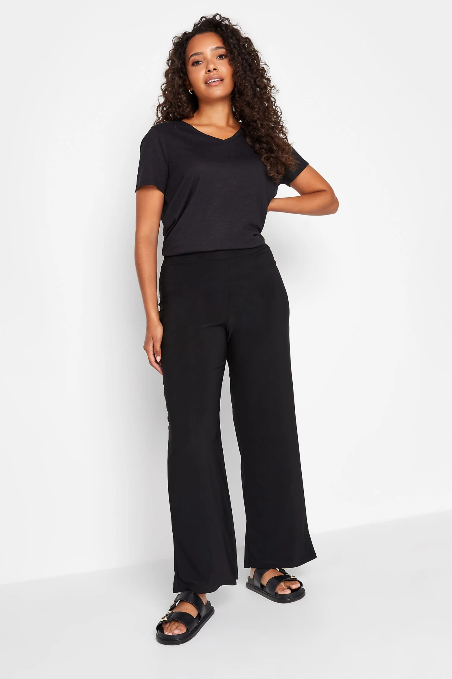 M&Co Black Stretch Wide Leg Trousers 2 M&Co Black Stretch Wide Leg Trousers - Image 2
