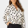 M&Co Ivory White Polka Dot Print Wrap Front Blouse