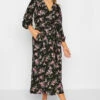 M&Co Black & Pink Floral Print Wrap Front Dress