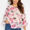 M&Co White Floral Print Dobby Frill Sleeve Blouse