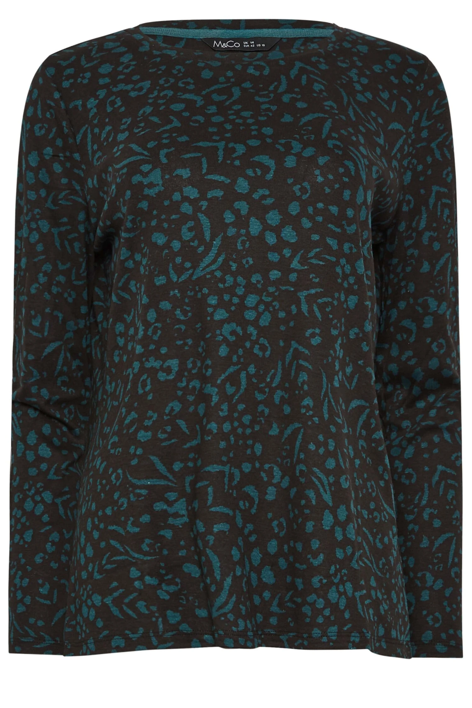 M&Co Green Teal Animal Print Long Sleeve Cotton Top 6 M&Co Green Teal Animal Print Long Sleeve Cotton Top - Image 6