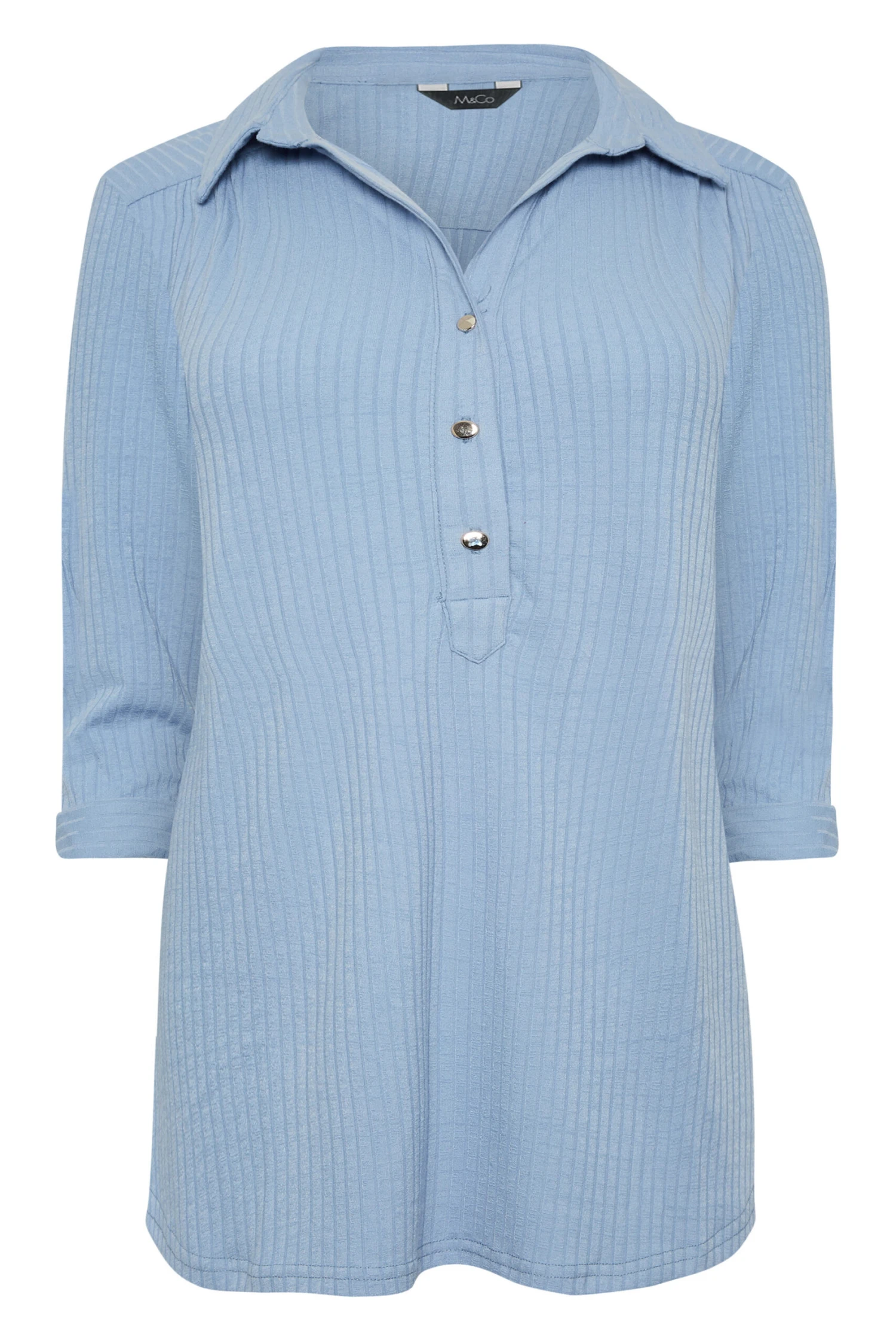 M&Co Blue Ribbed V-Neck Shirt 6 M&Co Blue Ribbed V-Neck Shirt - Image 6