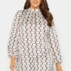 M&Co White Ivory Geometric Print High Neck Tunic Blouse