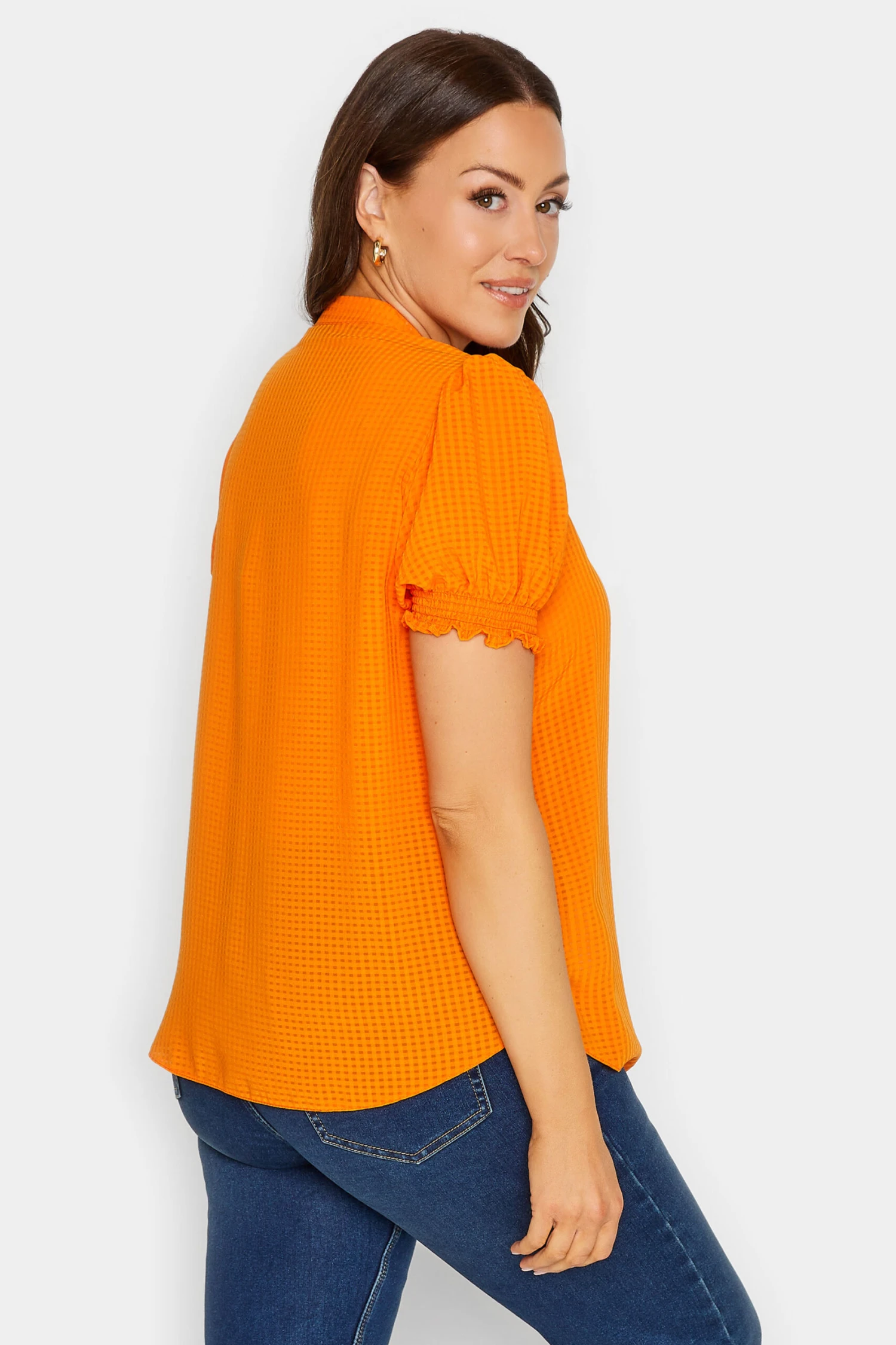 M&Co Orange Gingham Frill Front Blouse 4 M&Co Orange Gingham Frill Front Blouse - Image 4