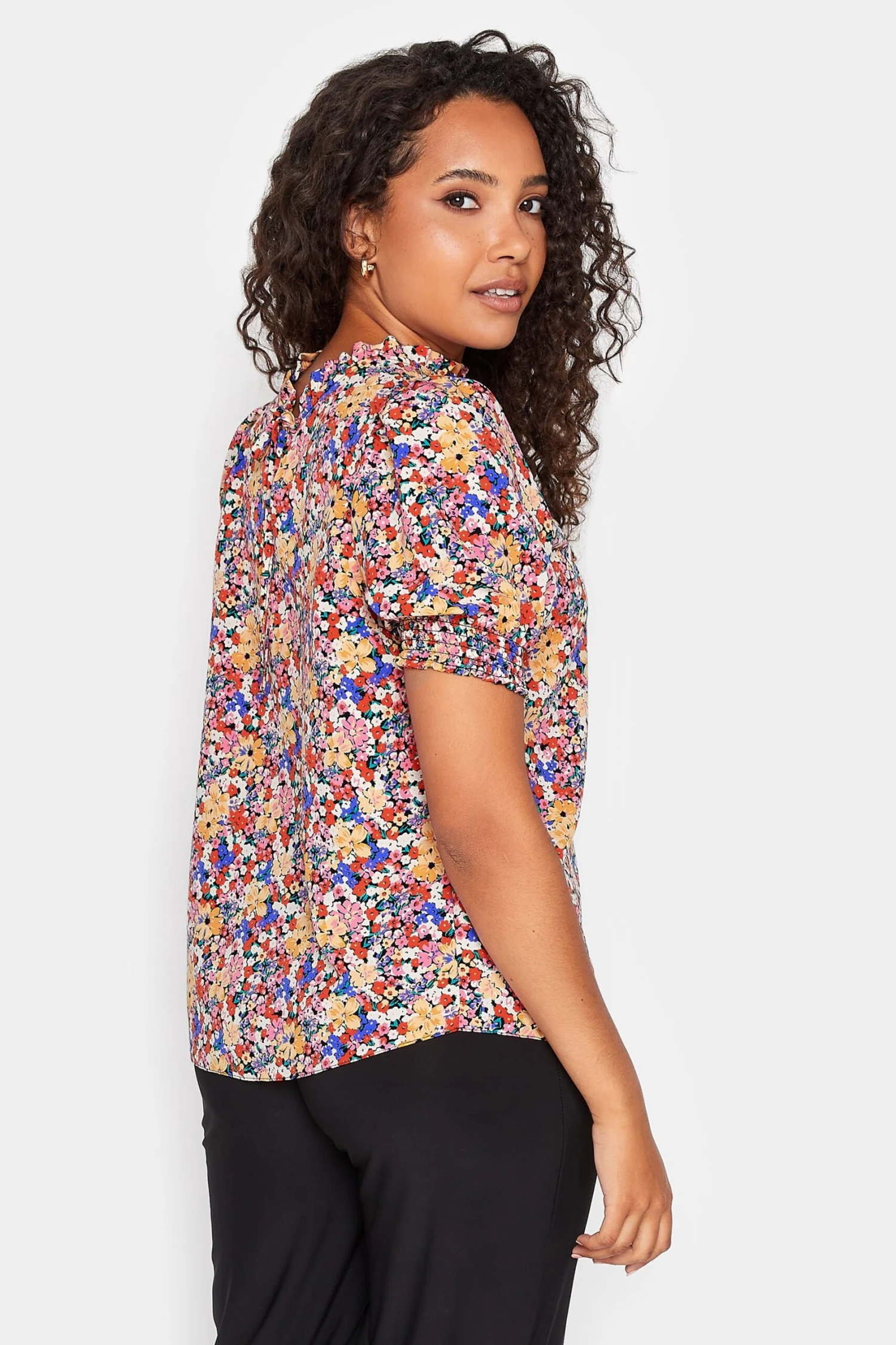 M&Co Pink Floral Frill High Neck Blouse 3 M&Co Pink Floral Frill High Neck Blouse - Image 3