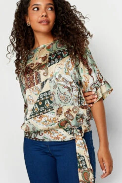 M&Co Green Paisley Print Short Sleeve Blouse -M&Co Sales Store d88a501e dd48 44 550586 D scaled