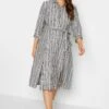 M&Co Grey Stripe Button Through Tie Waist Cotton Dress