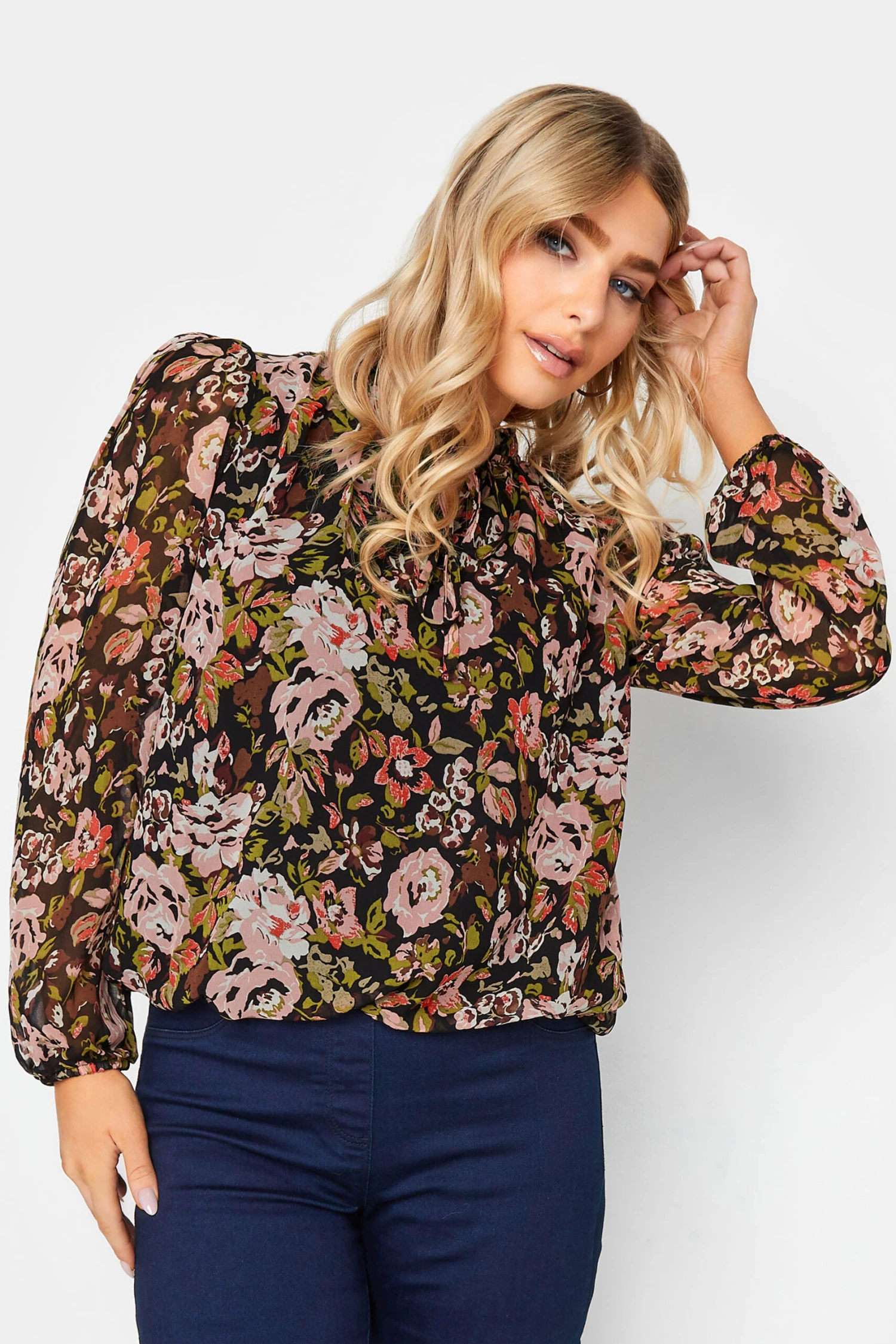 M&Co Black Floral Print High Neck Blouse 1 M&Co Black Floral Print High Neck Blouse
