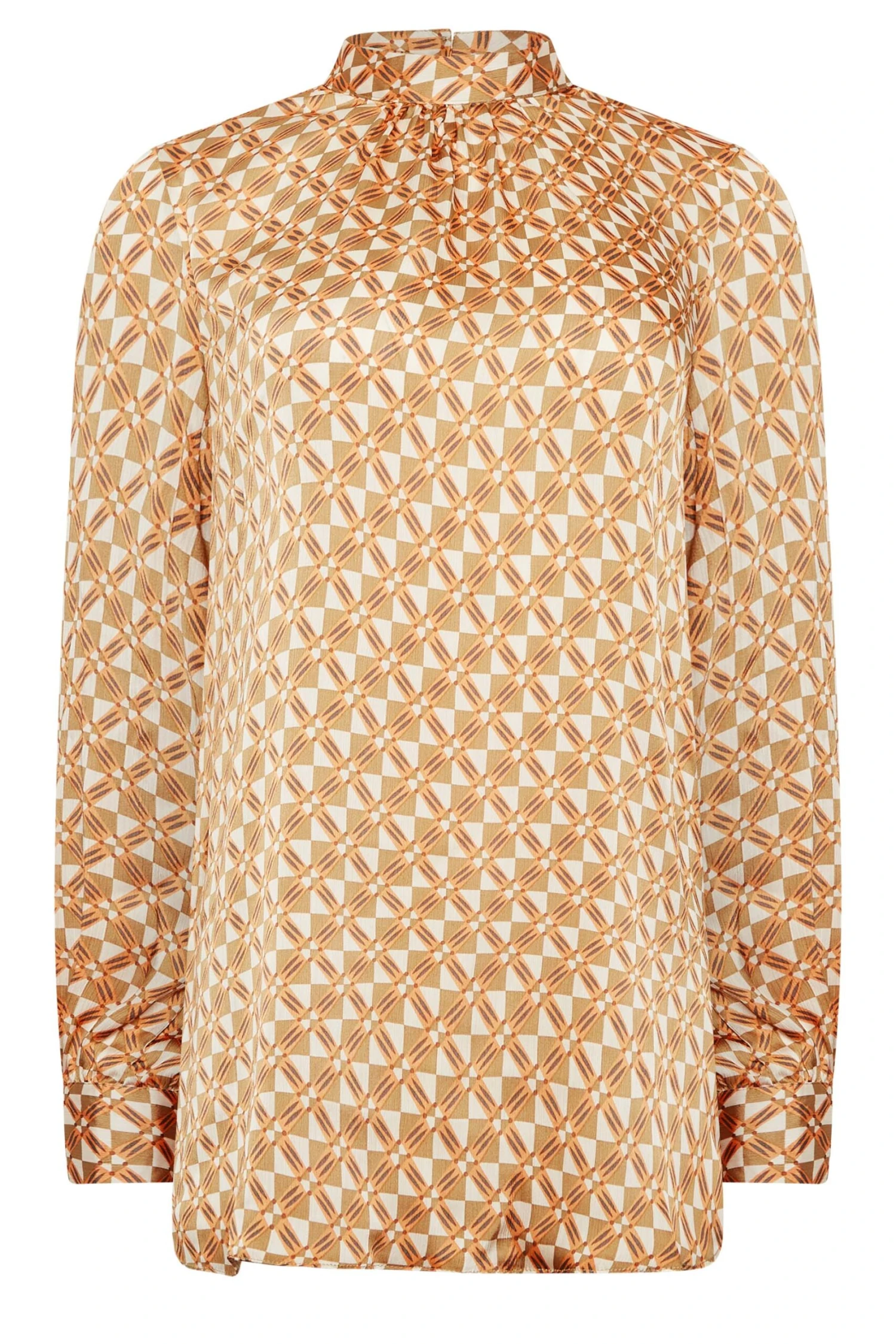 M&Co Orange Geometric Print High Neck Satin Blouse 6 M&Co Orange Geometric Print High Neck Satin Blouse - Image 6