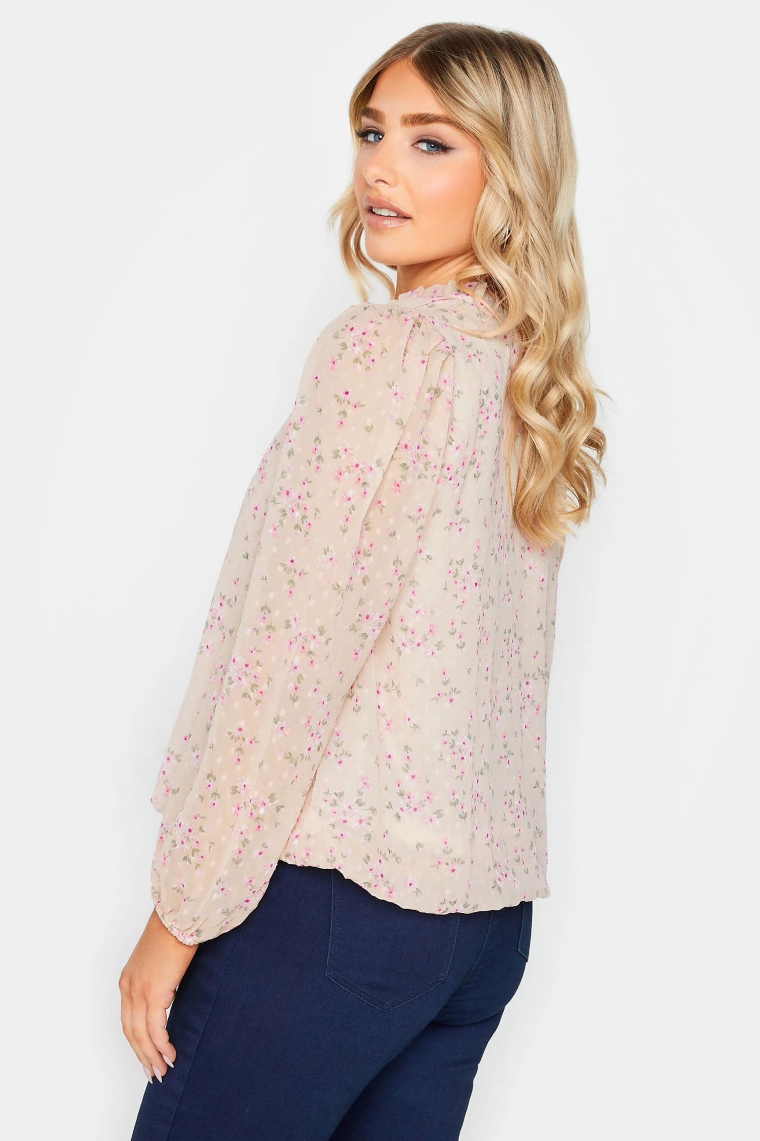 M&Co Pink Floral Print Tie Neck Blouse 3 M&Co Pink Floral Print Tie Neck Blouse - Image 3