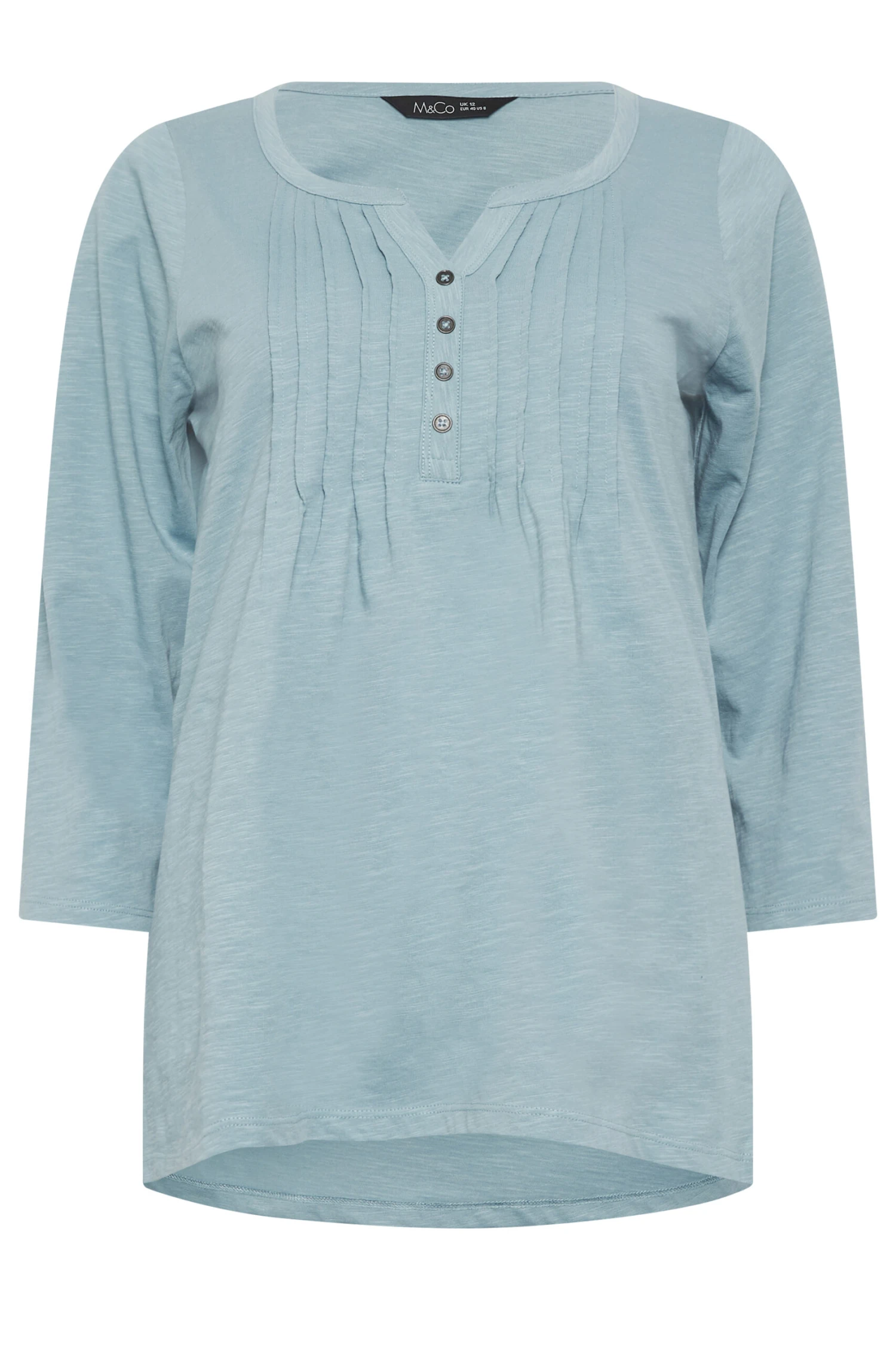 M&Co Pale Blue Cotton Henley Top 6 M&Co Pale Blue Cotton Henley Top - Image 6