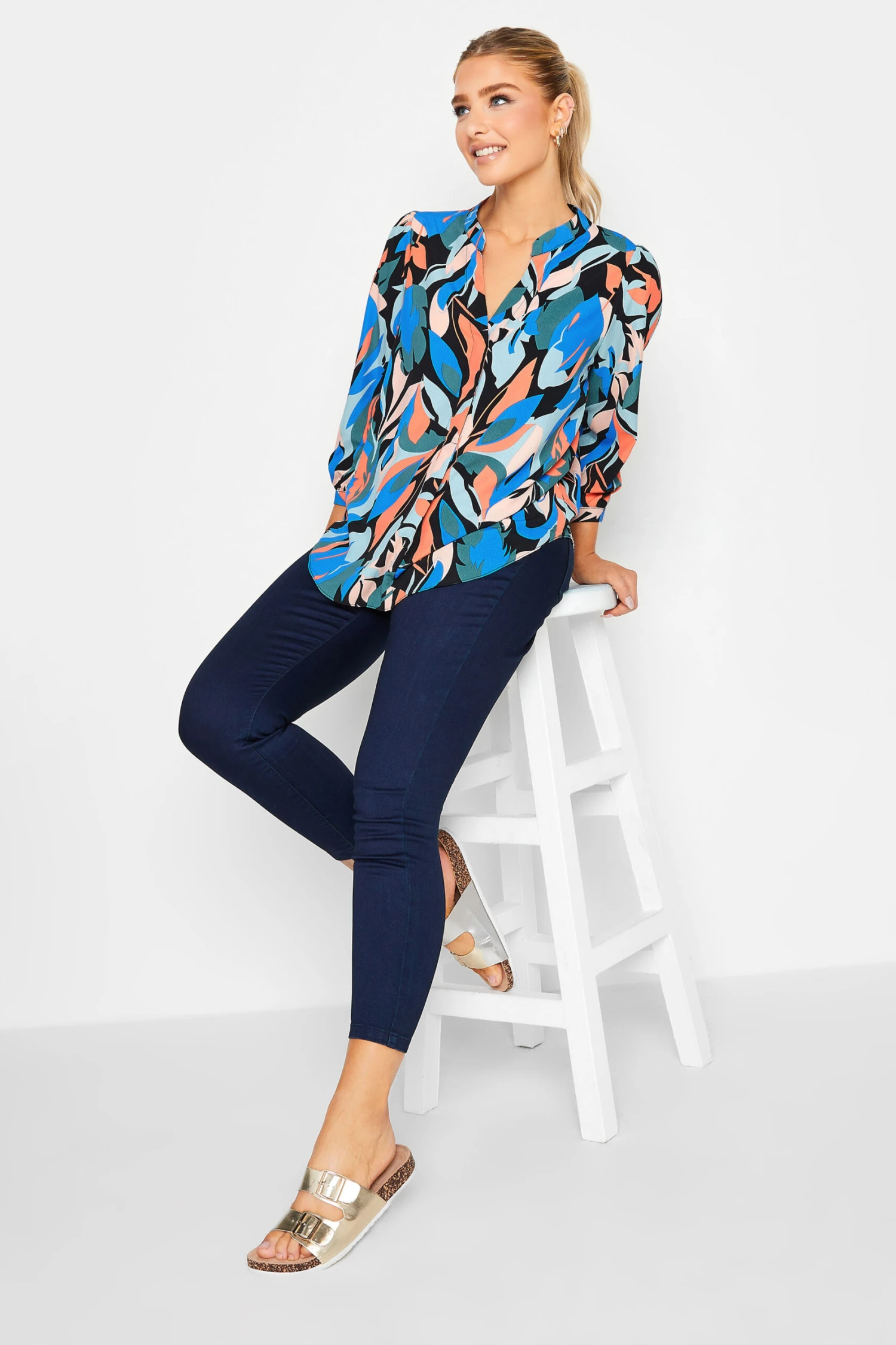 M&Co Black Leaf Print Half Placket Shirt 2 M&Co Black Leaf Print Half Placket Shirt - Image 2