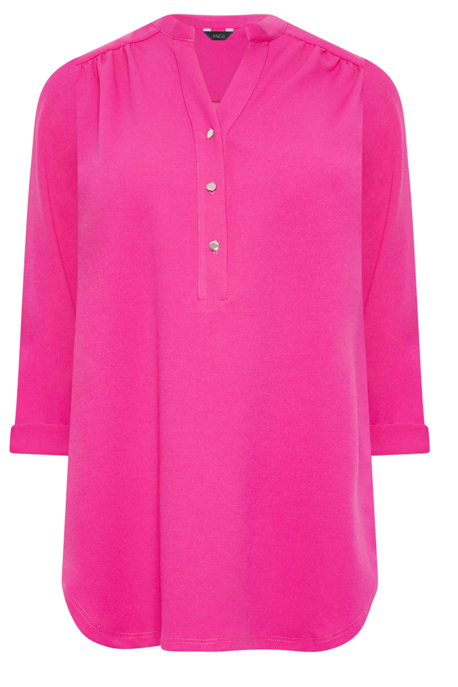 M&Co Hot Pink Half Placket Jersey Shirt 6 M&Co Hot Pink Half Placket Jersey Shirt - Image 6