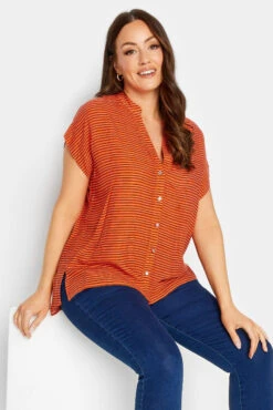 M&Co Orange Stripe Grown On Sleeve Top