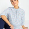 M&Co Blue Geometric Print High Neck Blouse