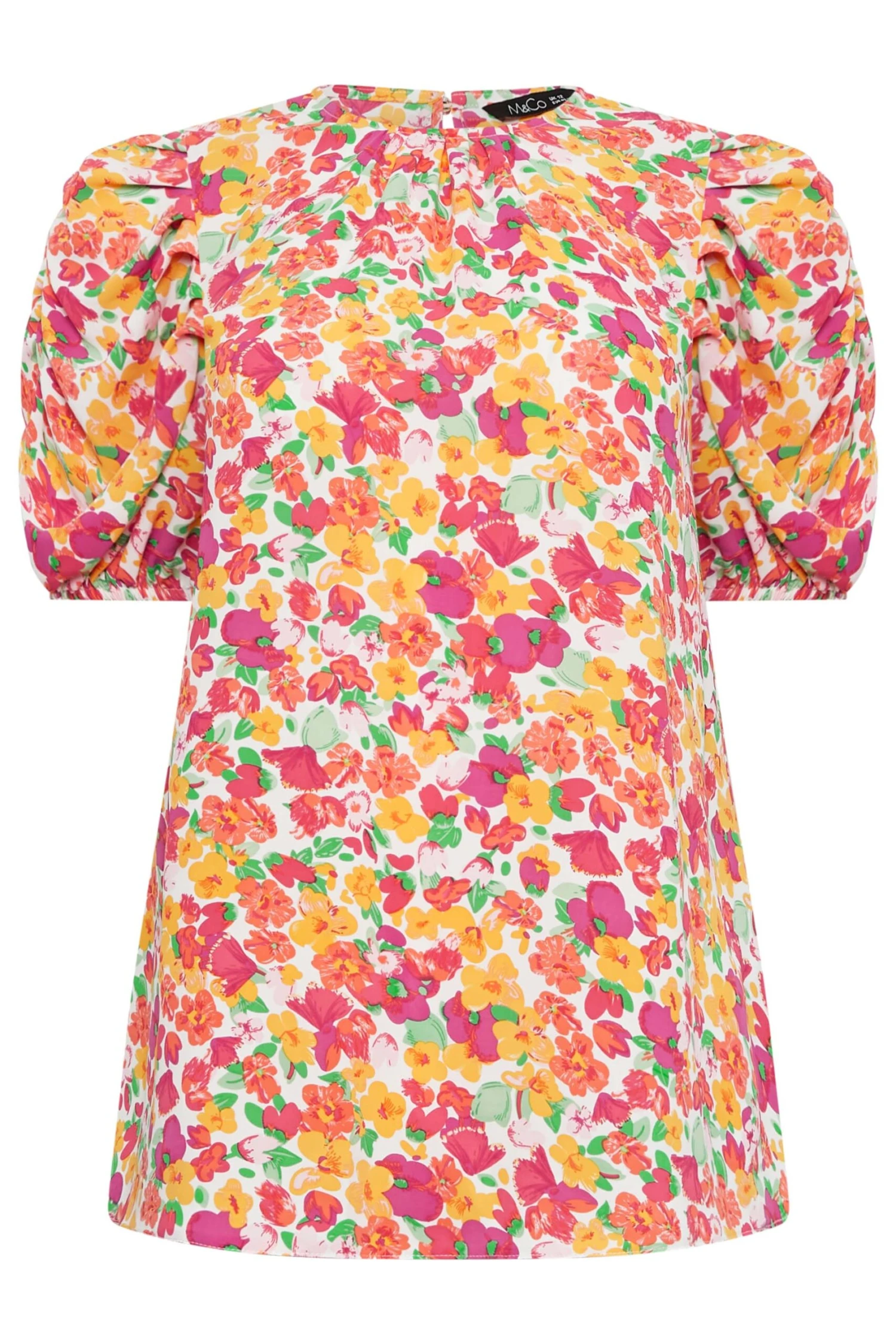 M&Co White & Pink Floral Print Puff Sleeve Blouse 6 M&Co White & Pink Floral Print Puff Sleeve Blouse - Image 6