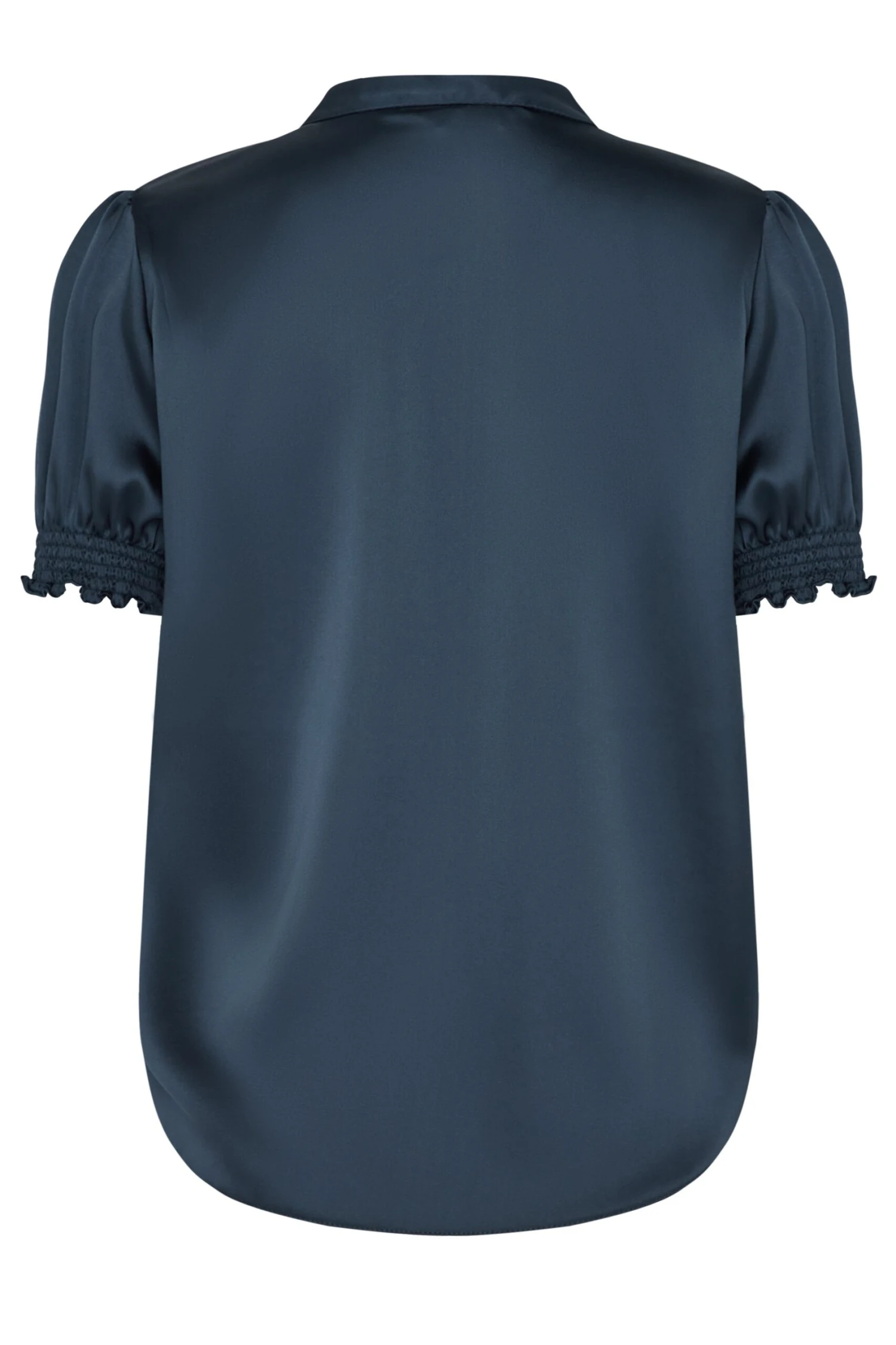 M&Co Navy Blue Frill Front Satin Blouse 7 M&Co Navy Blue Frill Front Satin Blouse - Image 7