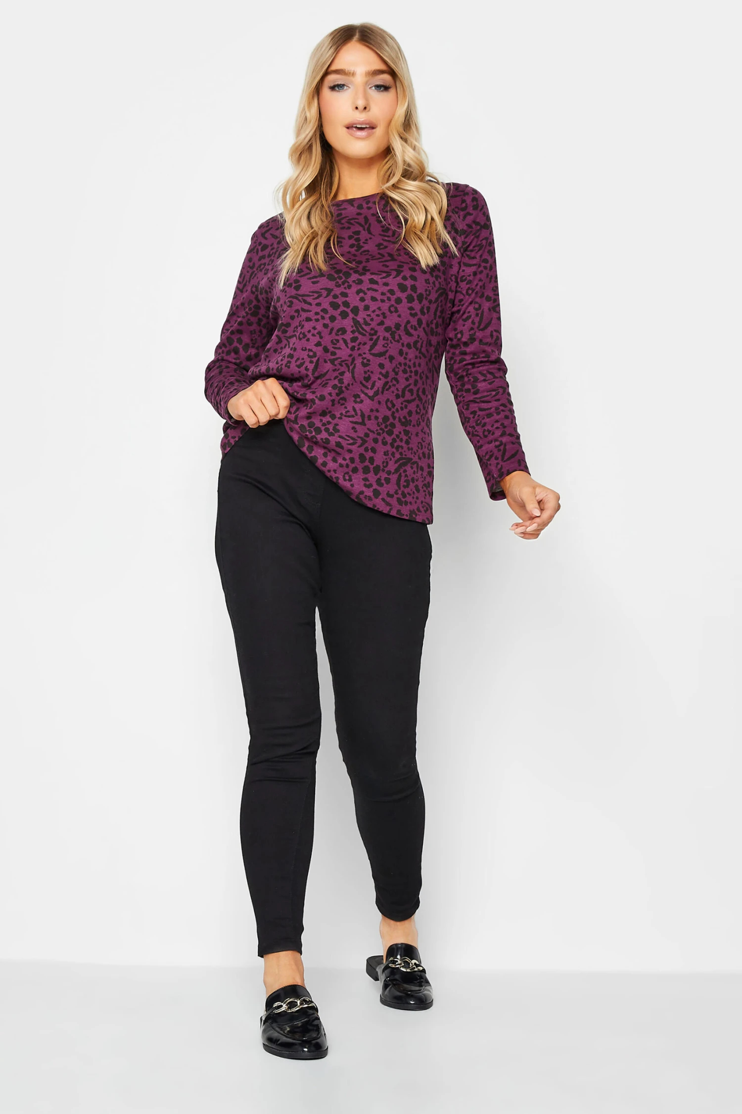 M&Co Purple Animal Print Long Sleeve Cotton Top 2 M&Co Purple Animal Print Long Sleeve Cotton Top - Image 2
