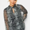 M&Co Charcoal Grey Snake Print Keyhole Blouse