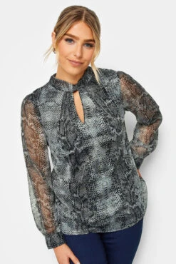 M&Co Charcoal Grey Snake Print Keyhole Blouse