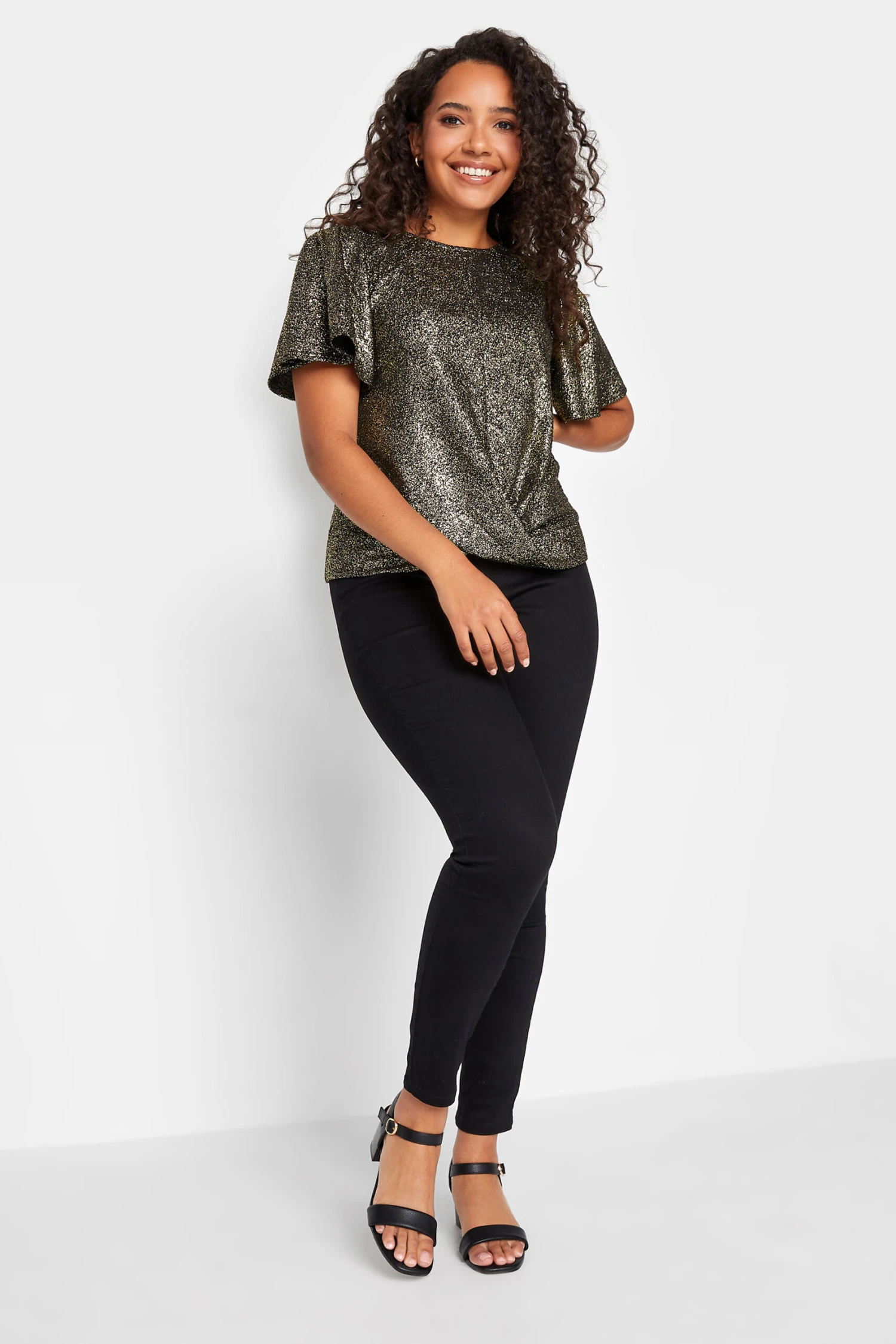 M&Co Black & Gold Glitter Angel Sleeve Top 2 M&Co Black & Gold Glitter Angel Sleeve Top - Image 2