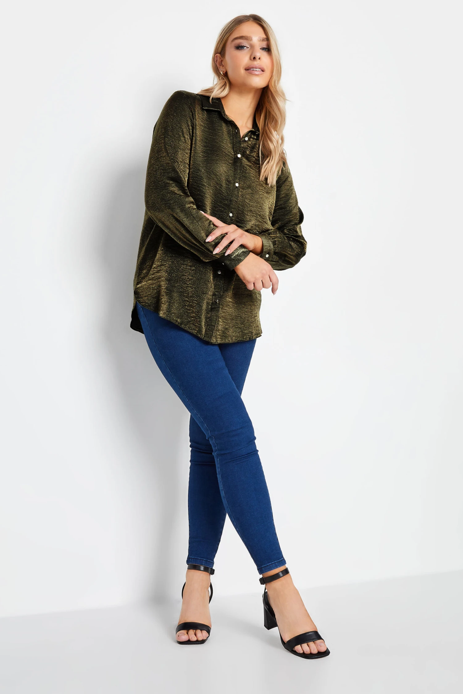 M&Co Khaki Green Shimmer Foil Shirt 2 M&Co Khaki Green Shimmer Foil Shirt - Image 2